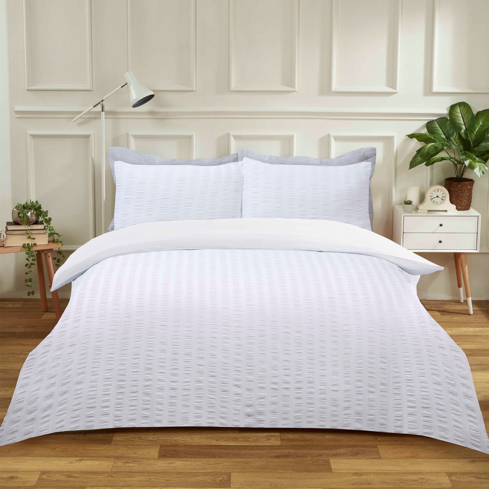 Seersucker Duvet Cover Bedding Set with Pillowcase White Silver